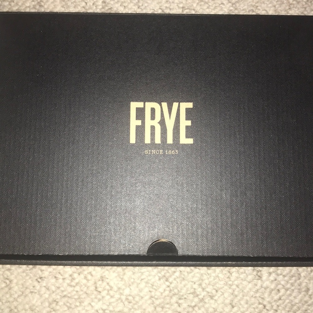 Frye shoe box including care card and dust bag.